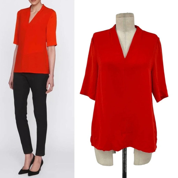 L.K. Bennett Vesta V Neck Top in Cardinal‎ Red Size US 4 - Picture 1 of 10